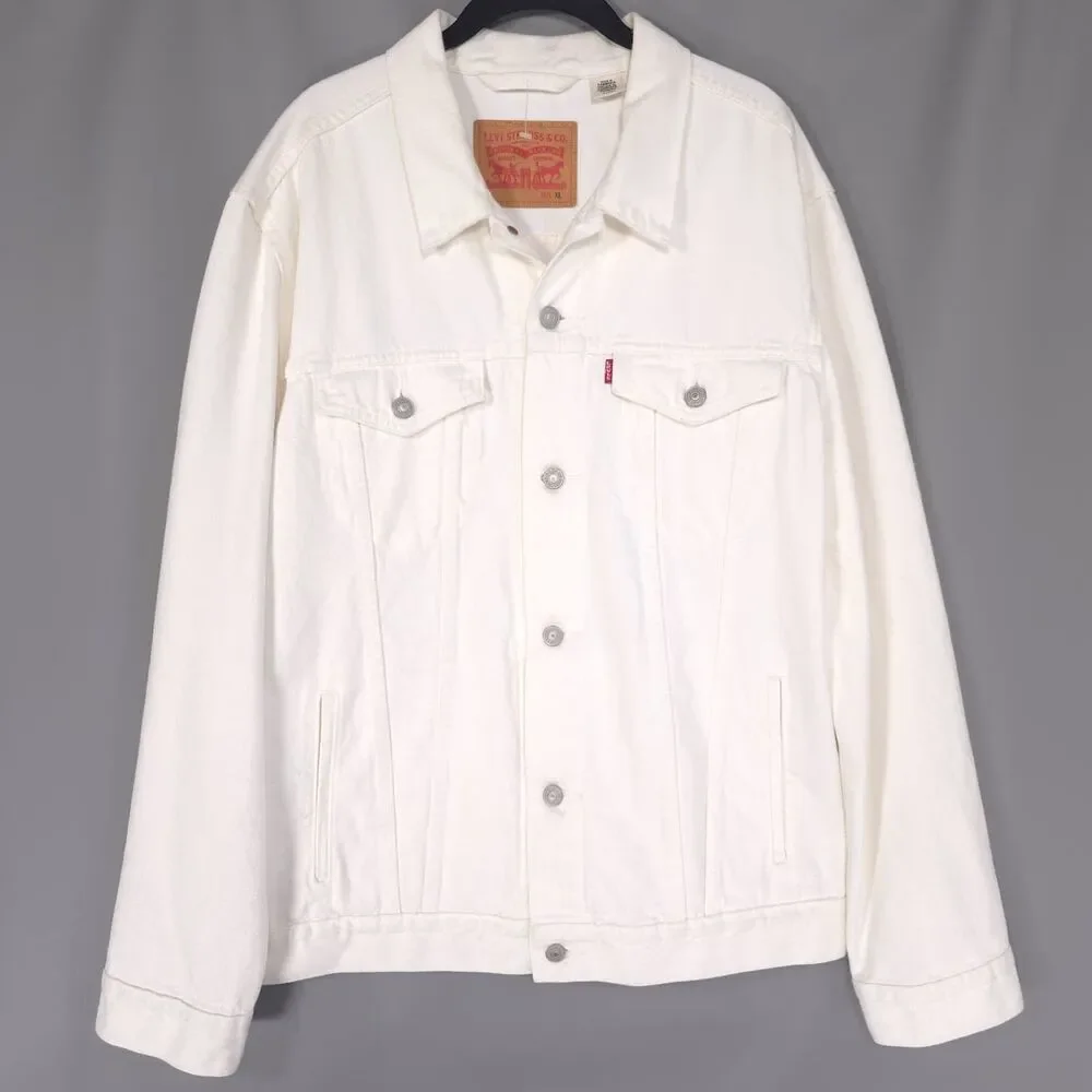 LEVIS Mens‎ Classic Denim Jacket XL Cream 100% Cotton Button Front 72334-0292